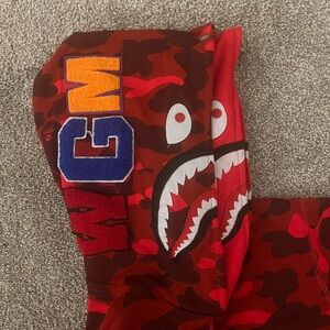 Bape Red Camo Shark Zip Up Sweater